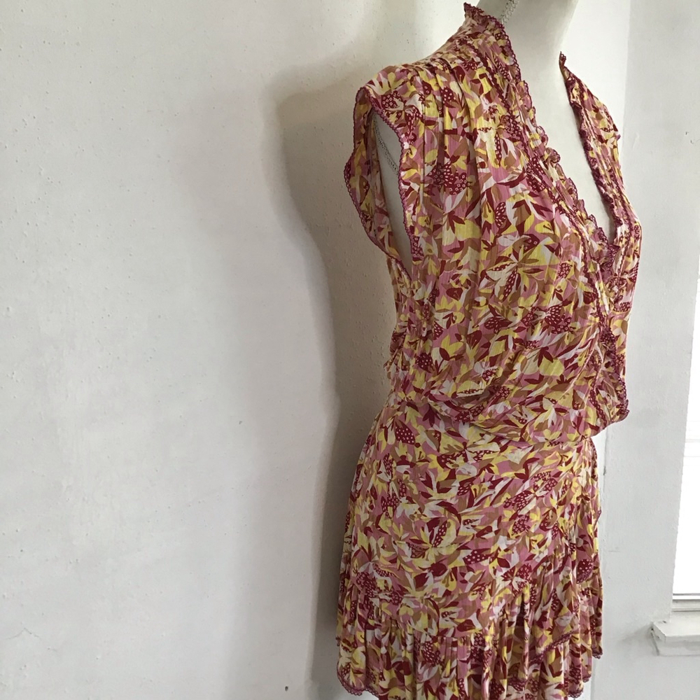 Poupette St Barth Women Elegant Mini Dress S Pink Yellow Floral - Picture 4 of 14